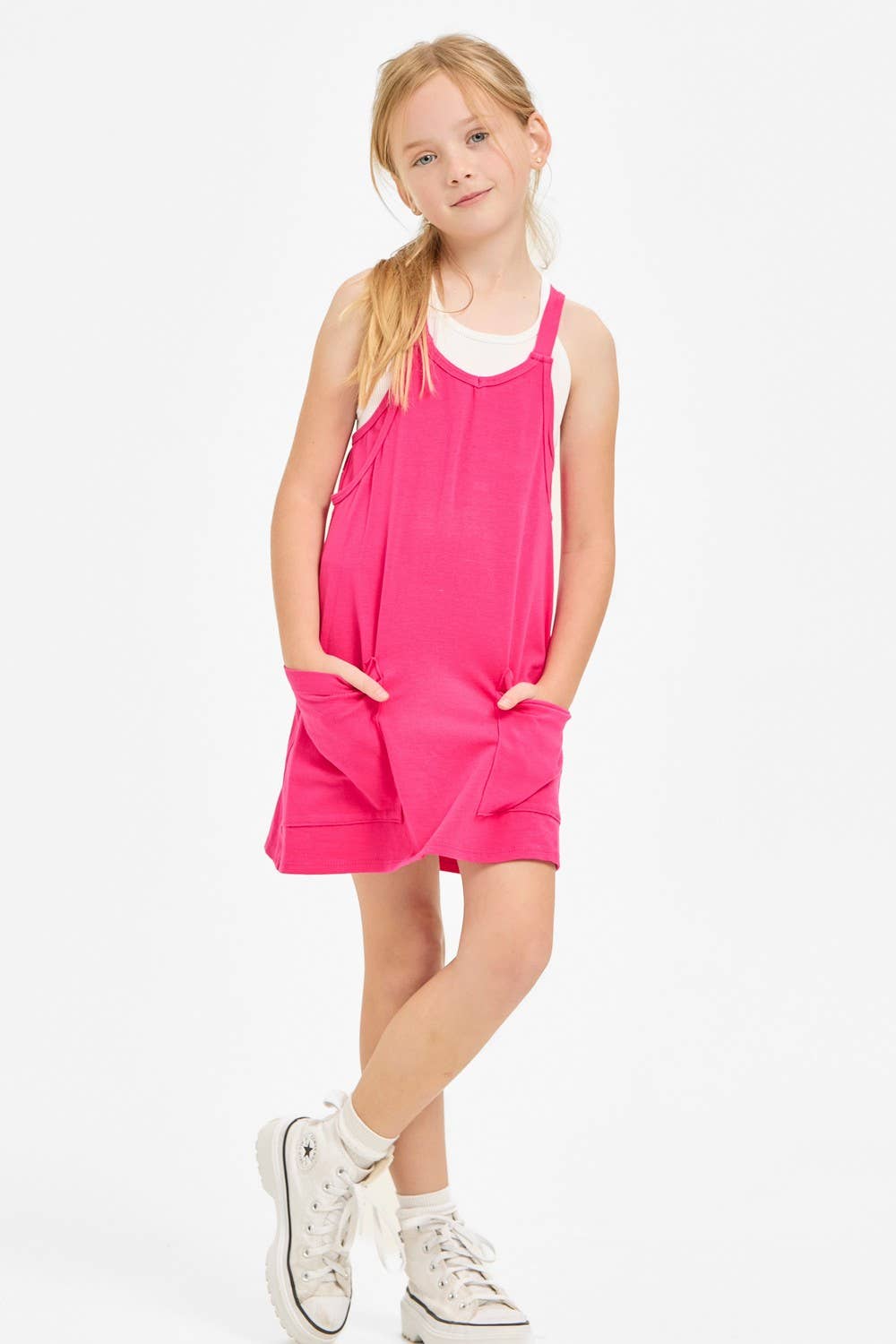 Relaxed Tank Dress with Built-In Romper Lining: Hot Pink / L