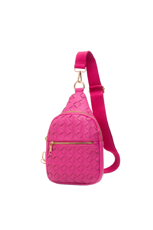 Woven Vegan Leather Sling Bag: Fuchsia