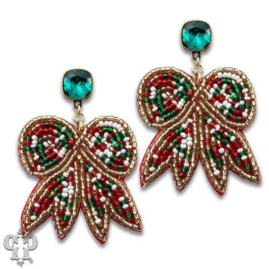 CHRISTMAS BOW BEADED EARRING