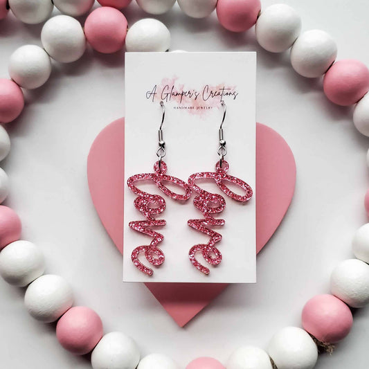 PINK GLITTER LOVE EARRINGS