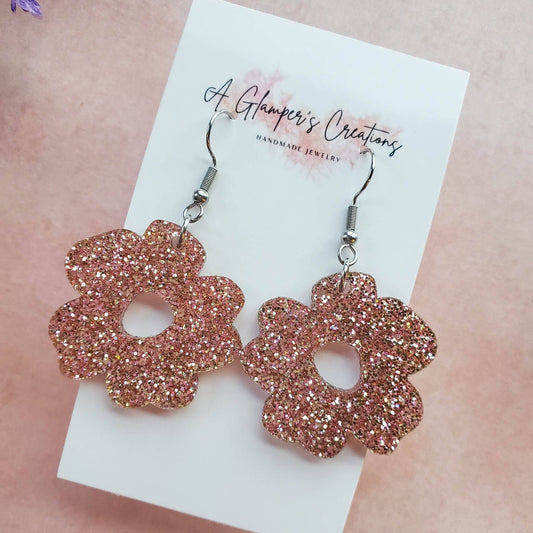 ROSEGOLD GLITTER FLOWER EARRINGS