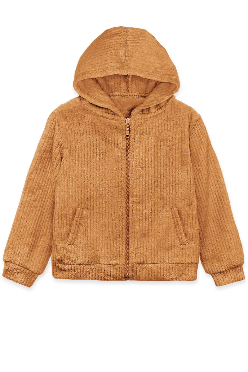 VELVET FUR HOODIE JACKET - MOCHA
