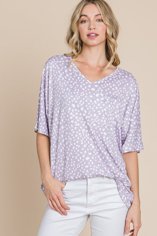 PLUS LEOPARD PRINT V-NECK LOOSE FIT TOP - LAVENDER