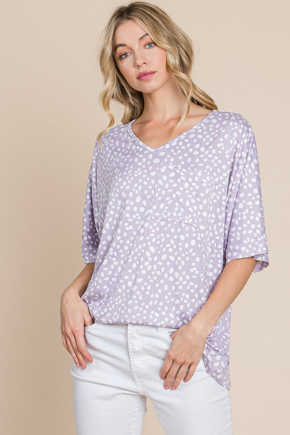 PLUS LEOPARD PRINT V-NECK LOOSE FIT TOP - LAVENDER