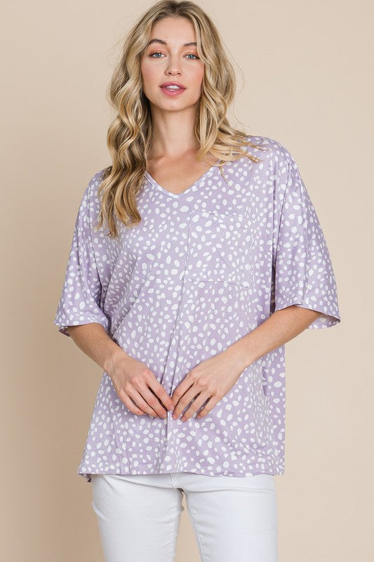 PLUS LEOPARD PRINT V-NECK LOOSE FIT TOP - LAVENDER