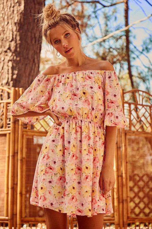 CHIC FLORAL OFF THE SHOULDER DRESS