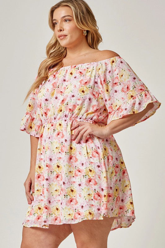 PLUS CHIC FLORAL OFF THE SHOULDER DRESS
