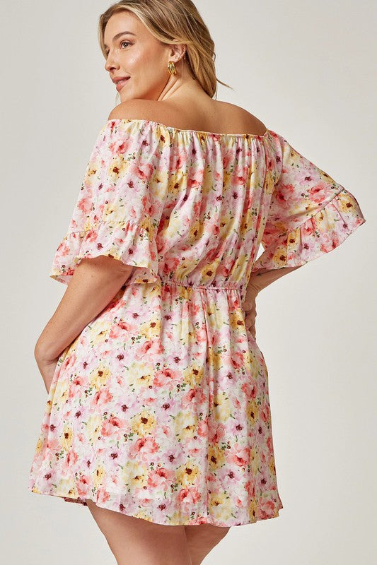 PLUS CHIC FLORAL OFF THE SHOULDER DRESS