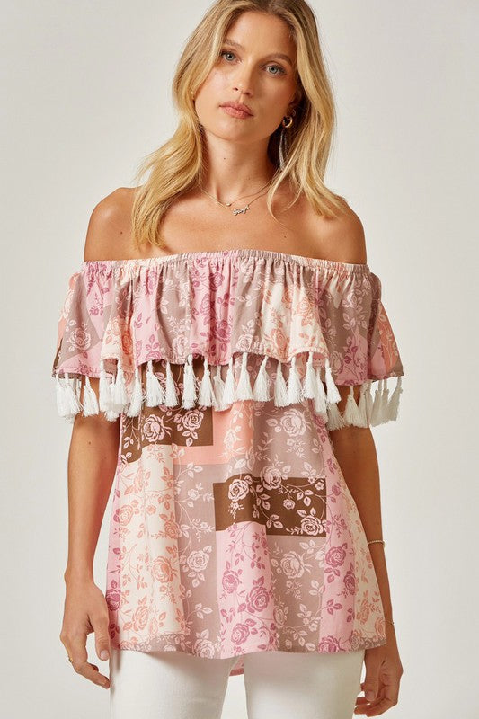 PLUS OFF THE SHOULDER TASSEL TOP