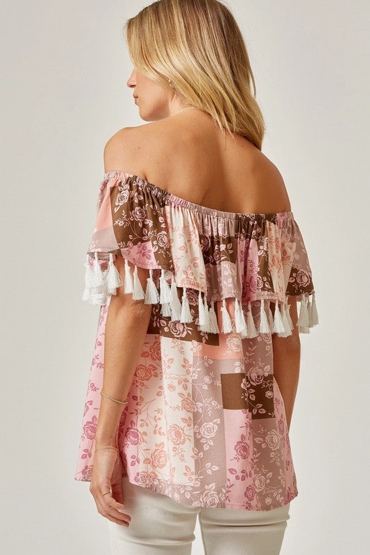 PLUS OFF THE SHOULDER TASSEL TOP
