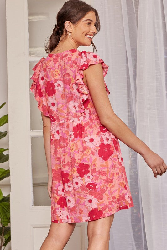 PLUS FLORAL PRINTED MINI DRESS