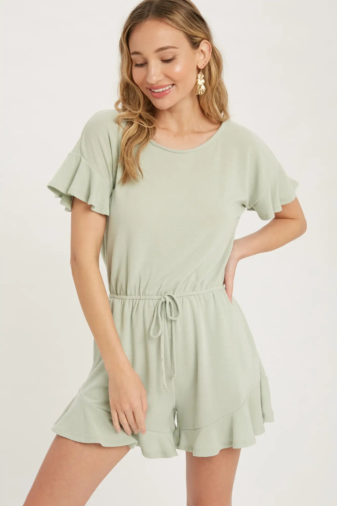 RUFFLE HEM ROMPER - SAGE