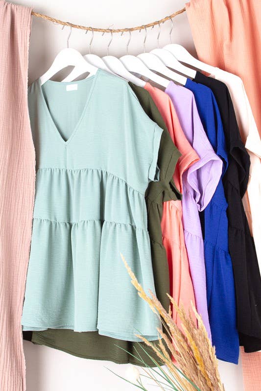 V-NECKLINE TIERED TUNIC TOP - OLIVE