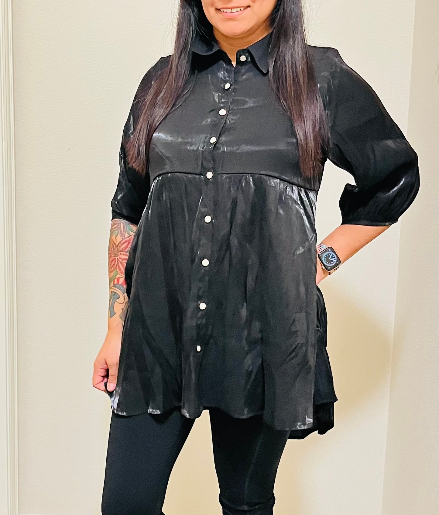 FANCY SATIN DRESS - BLACK