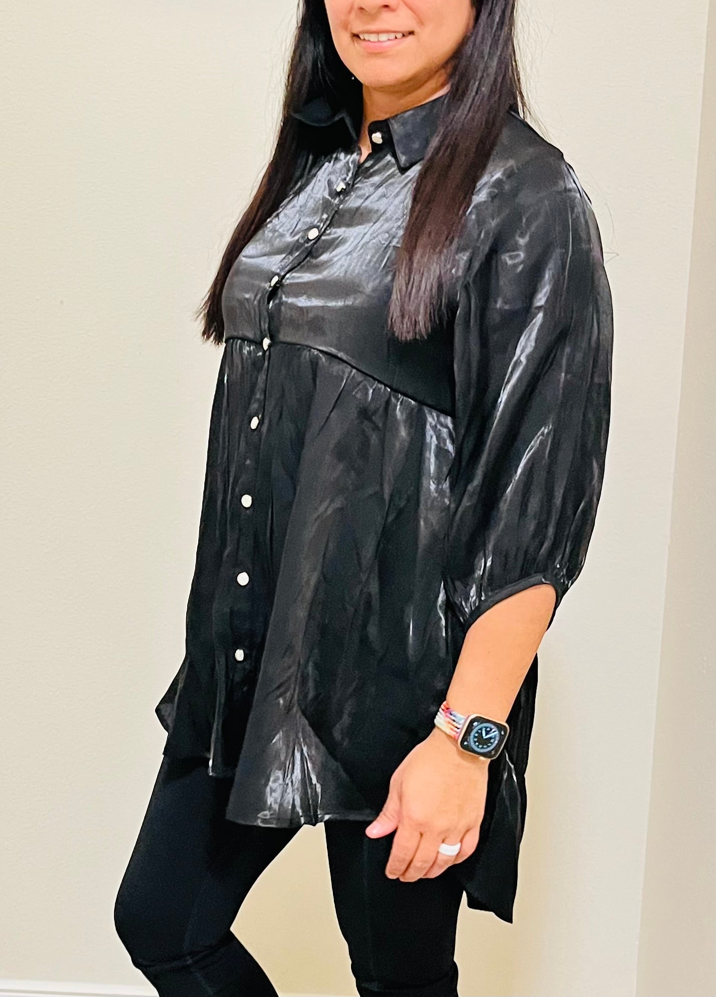 FANCY SATIN DRESS - BLACK