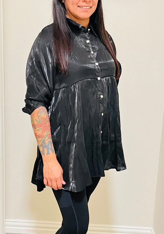 FANCY SATIN DRESS - BLACK