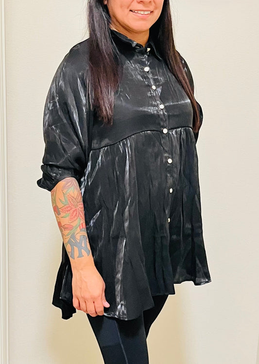 FANCY SATIN DRESS - BLACK