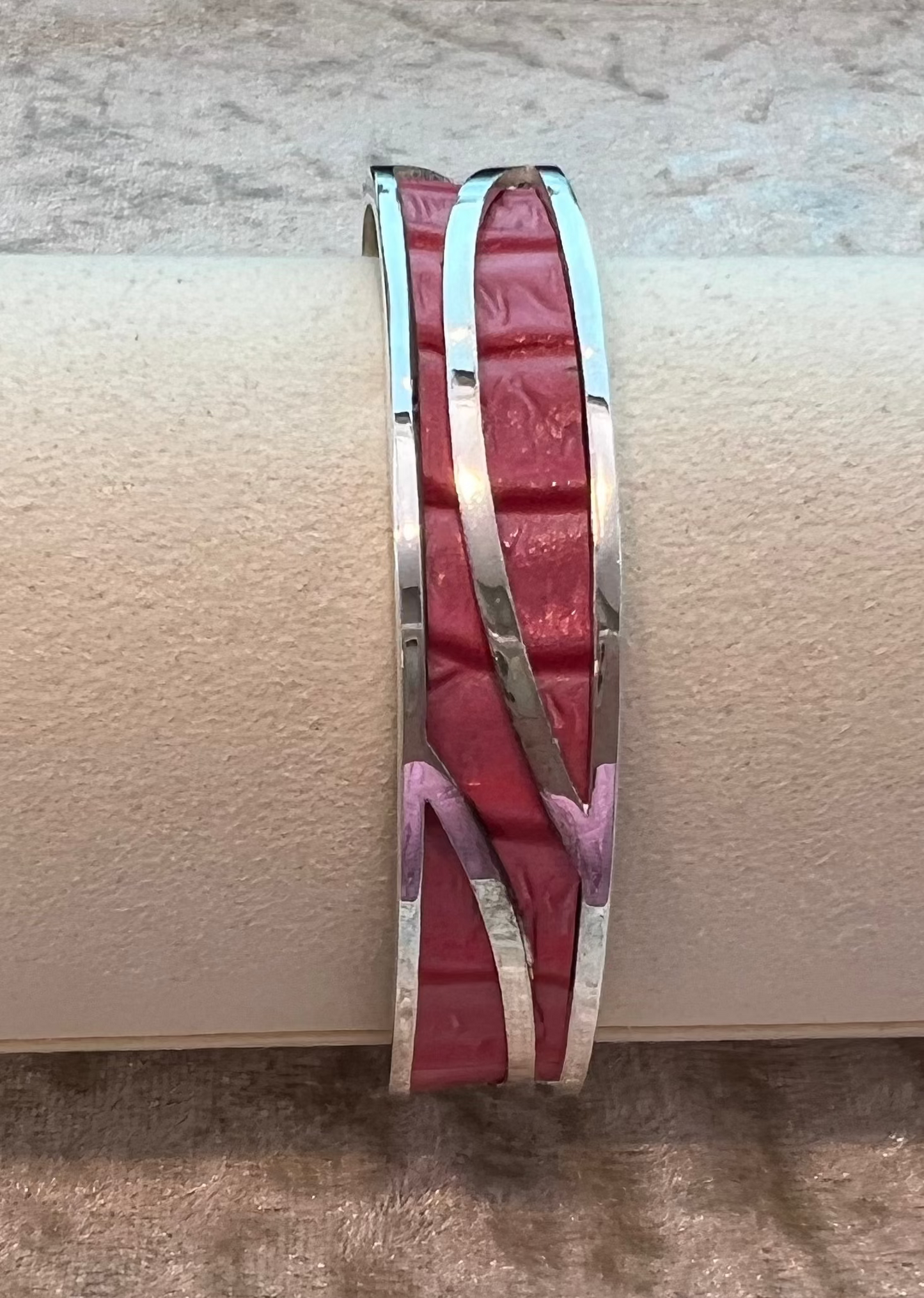 MOONLIGHT CUFF BRACELET - PINK EMBOSSED LEATHER SILVER