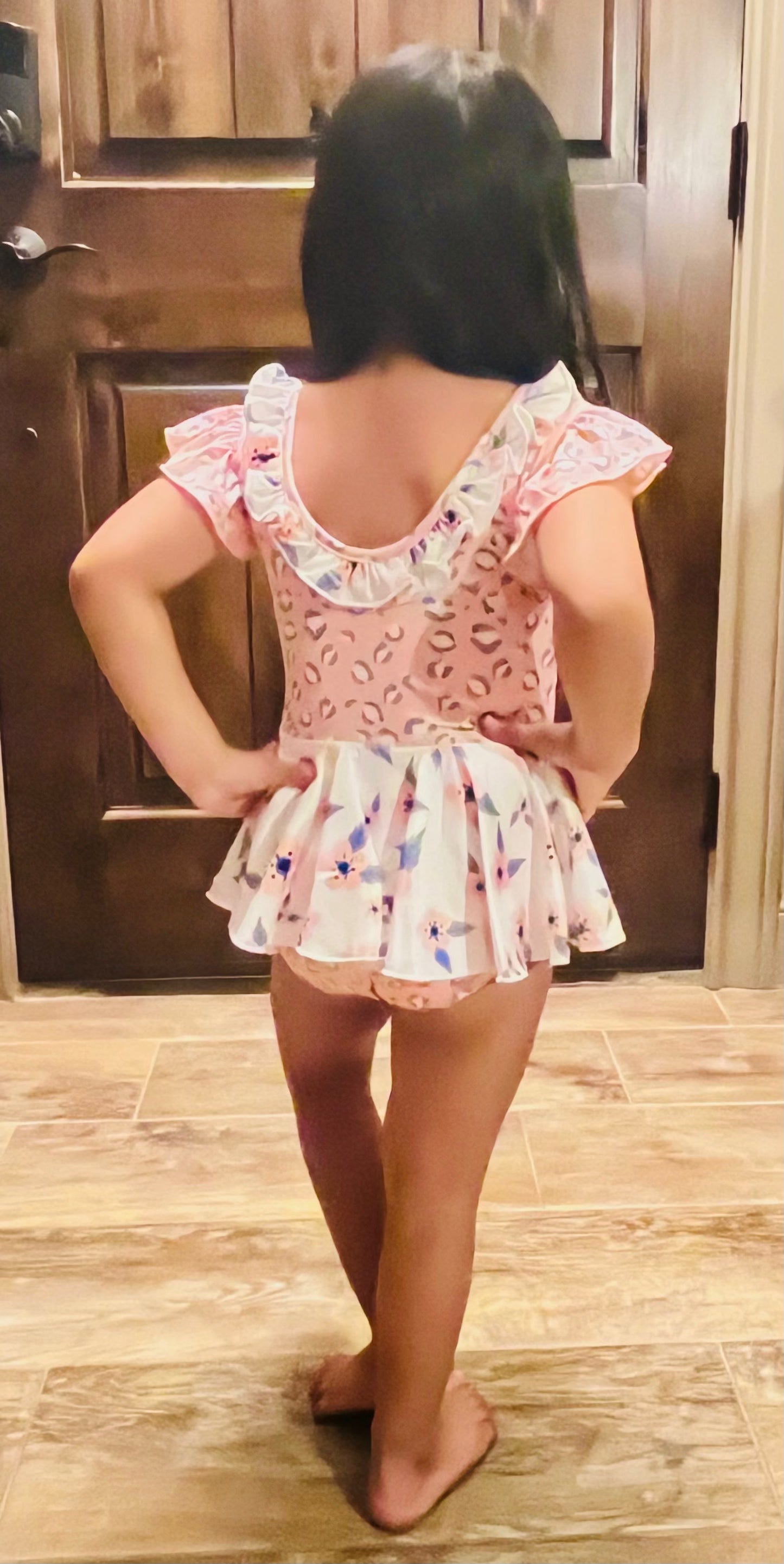 LEOPARD PINK AND GRAY SKIRTED LEOTARD