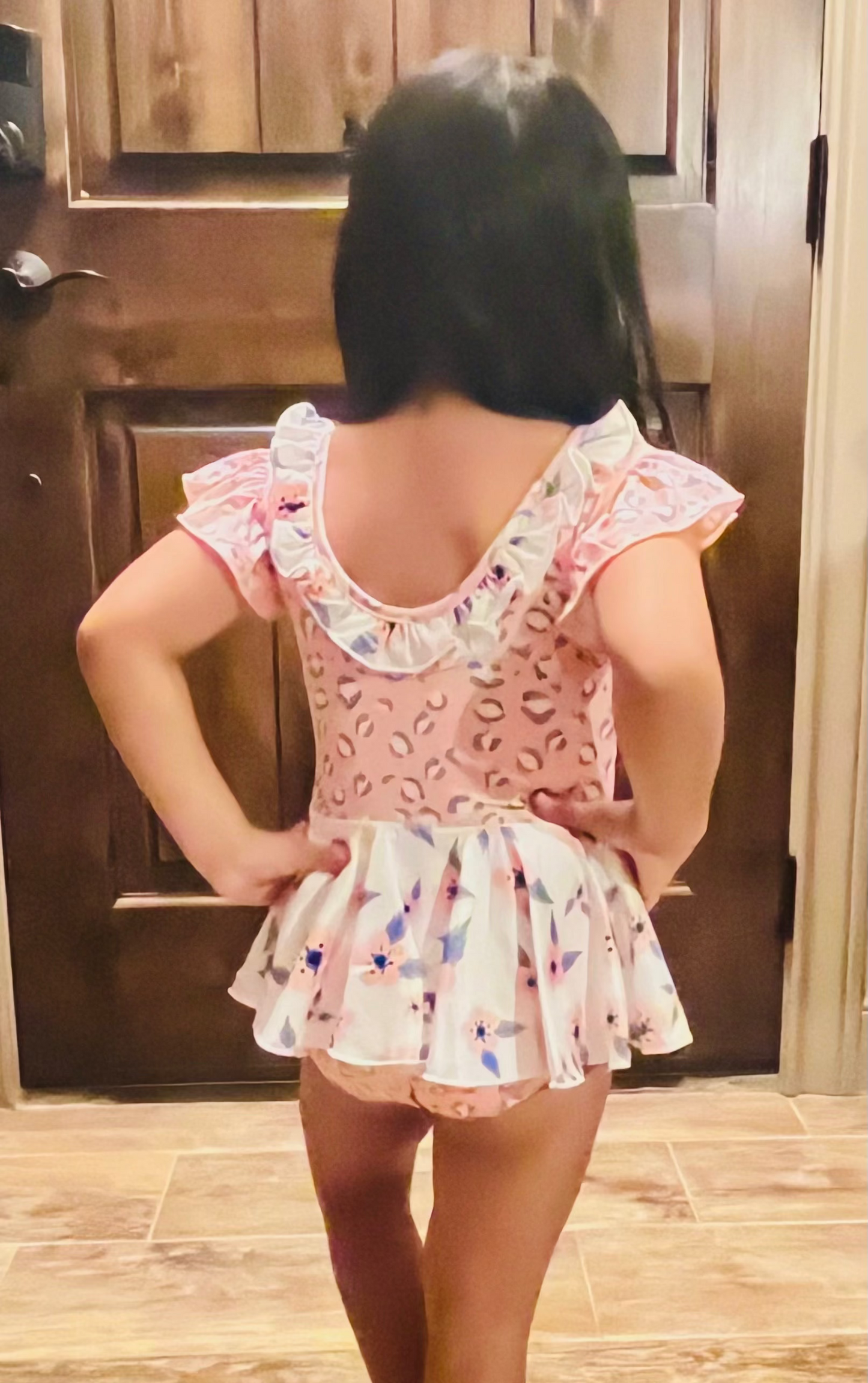 LEOPARD PINK AND GRAY SKIRTED LEOTARD