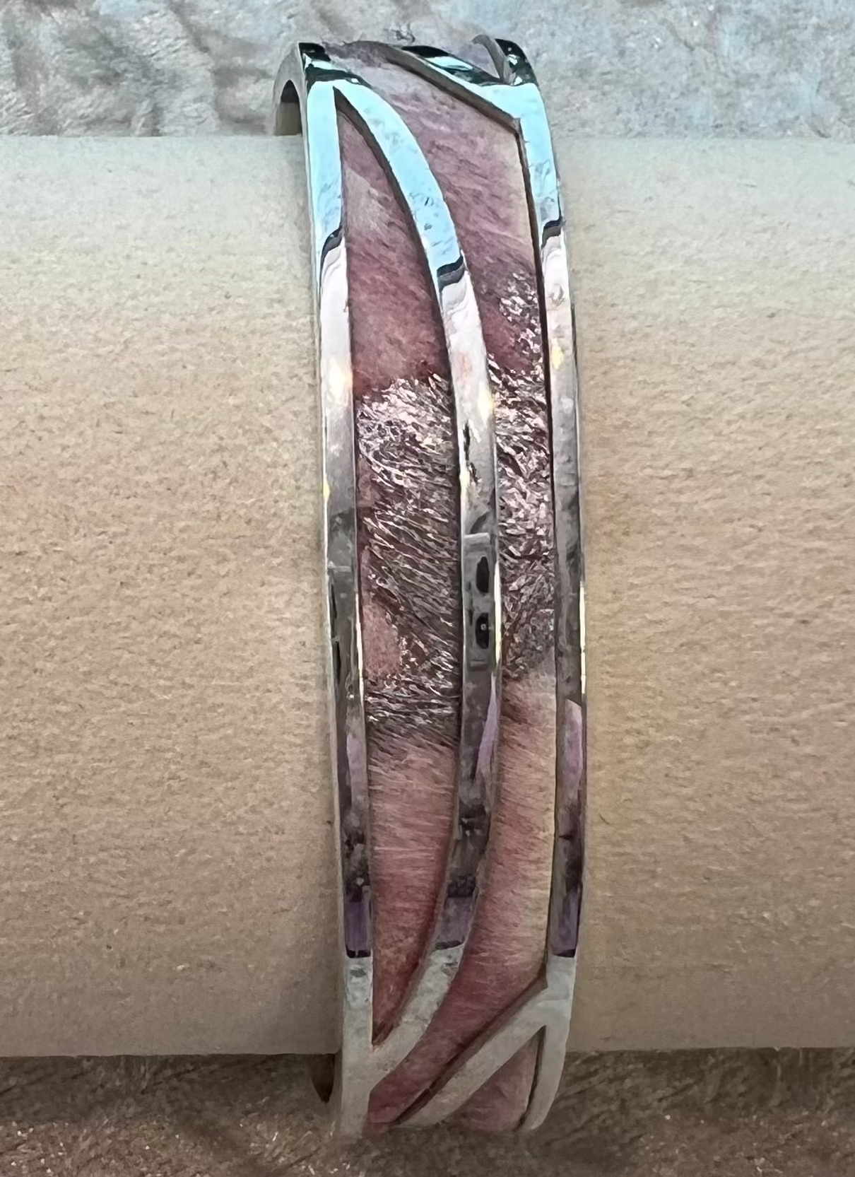 MOONLIGHT CUFF BRACELET - PINK/GREY LEATHER SILVER