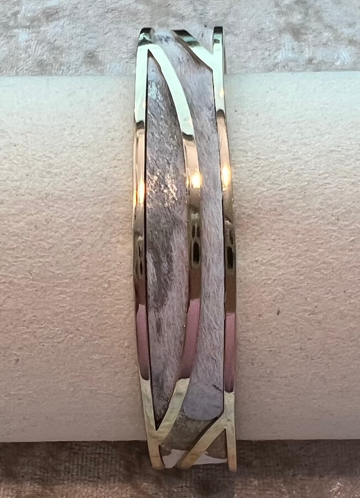 MOONLIGHT CUFF BRACELET - GREY/CREAM LEATHER GOLD