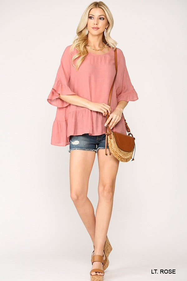 DITSY RUFFLES TOP - LIGHT ROSE