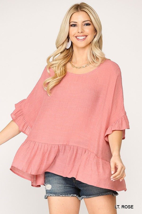 DITSY RUFFLES TOP - LIGHT ROSE