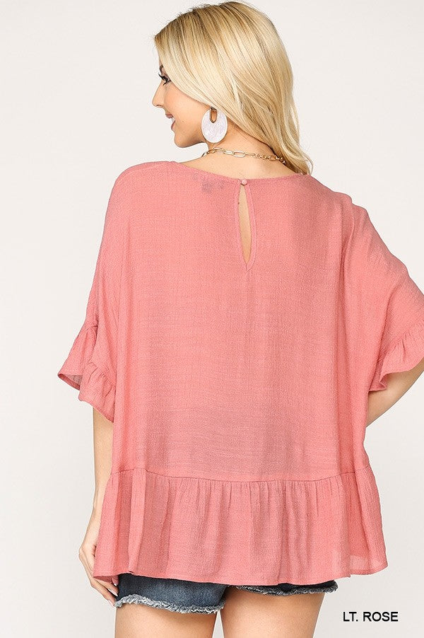 DITSY RUFFLES TOP - LIGHT ROSE