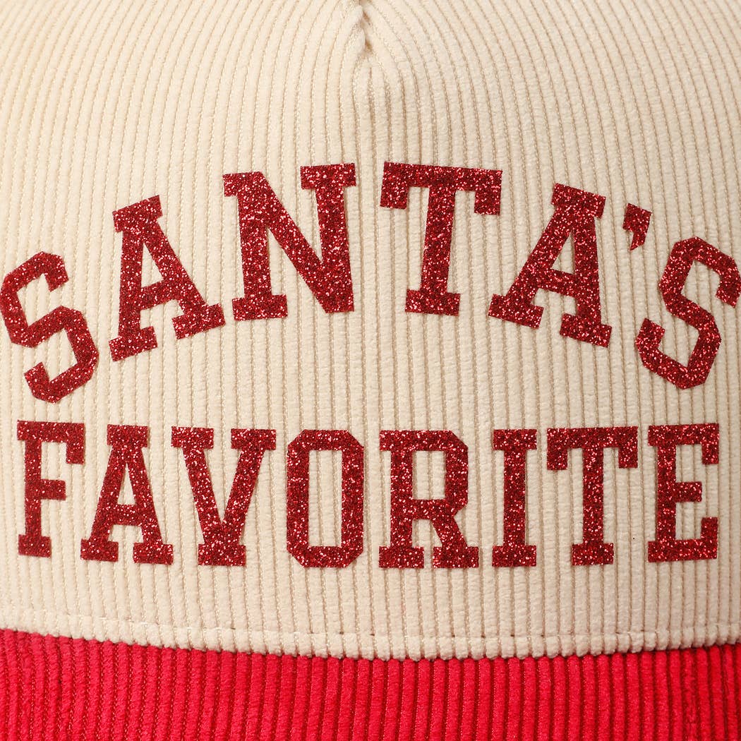 SANTA'S FAVORITE GLITTER CORDUROY TRUCKER HAT