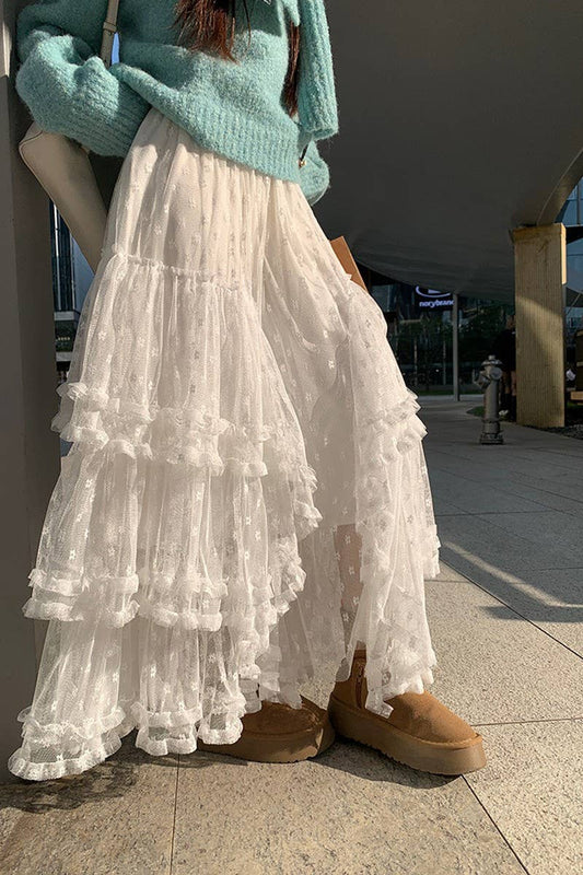 MESH RUFFLE MAXI SKIRT