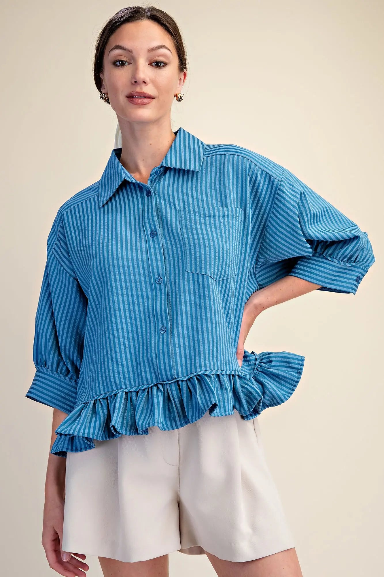 RAVING RUFFLES TOP - BLUE
