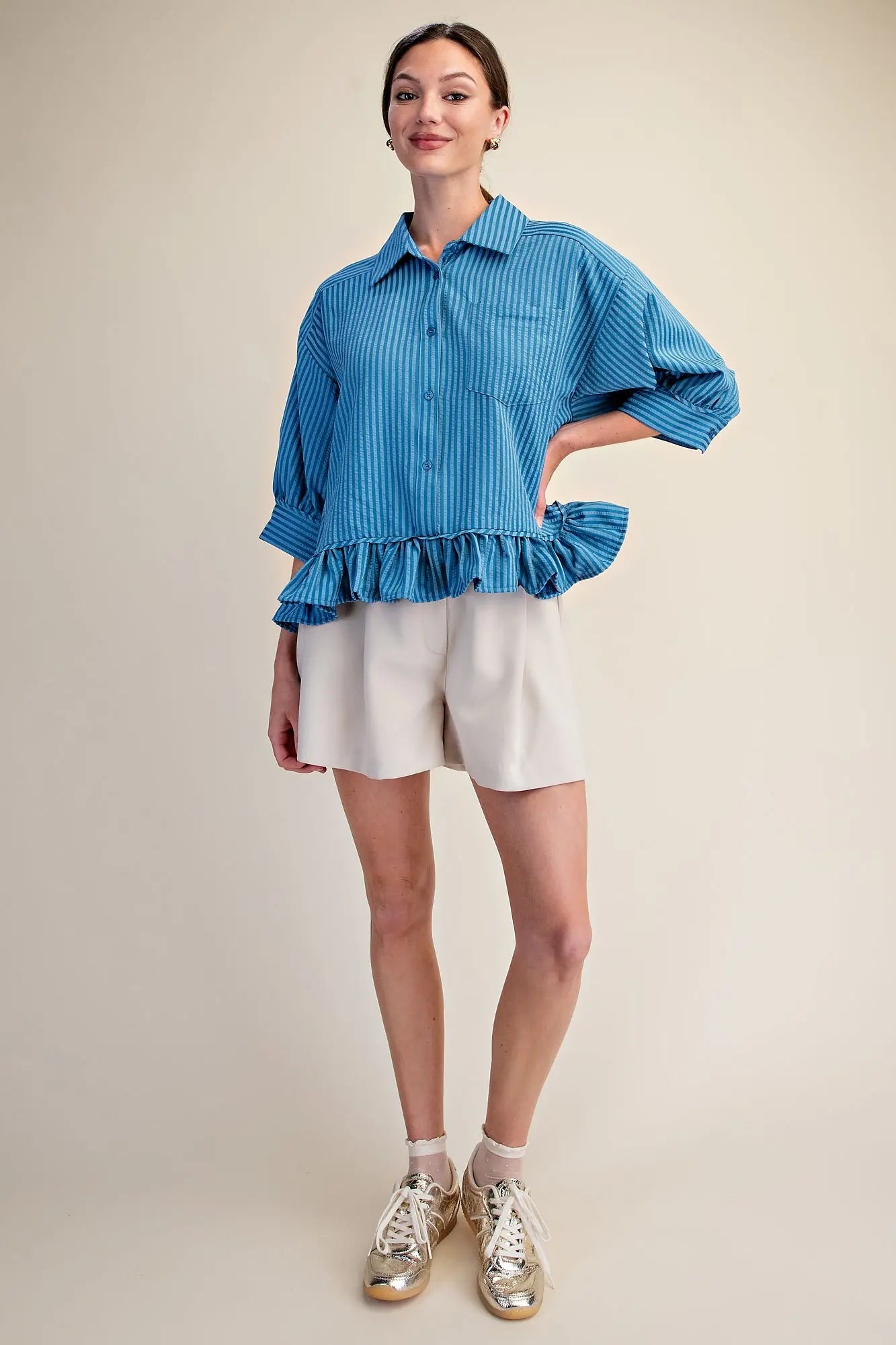 RAVING RUFFLES TOP - BLUE