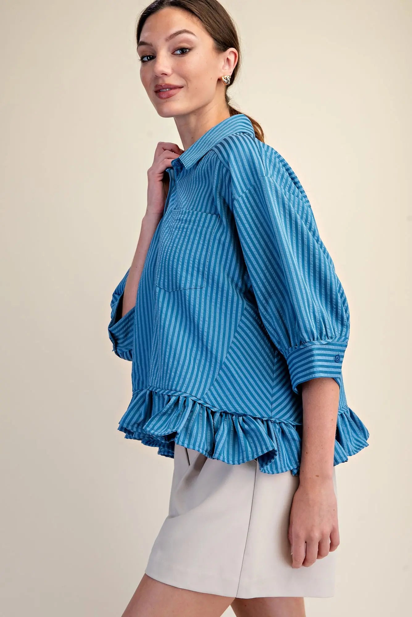 RAVING RUFFLES TOP - BLUE