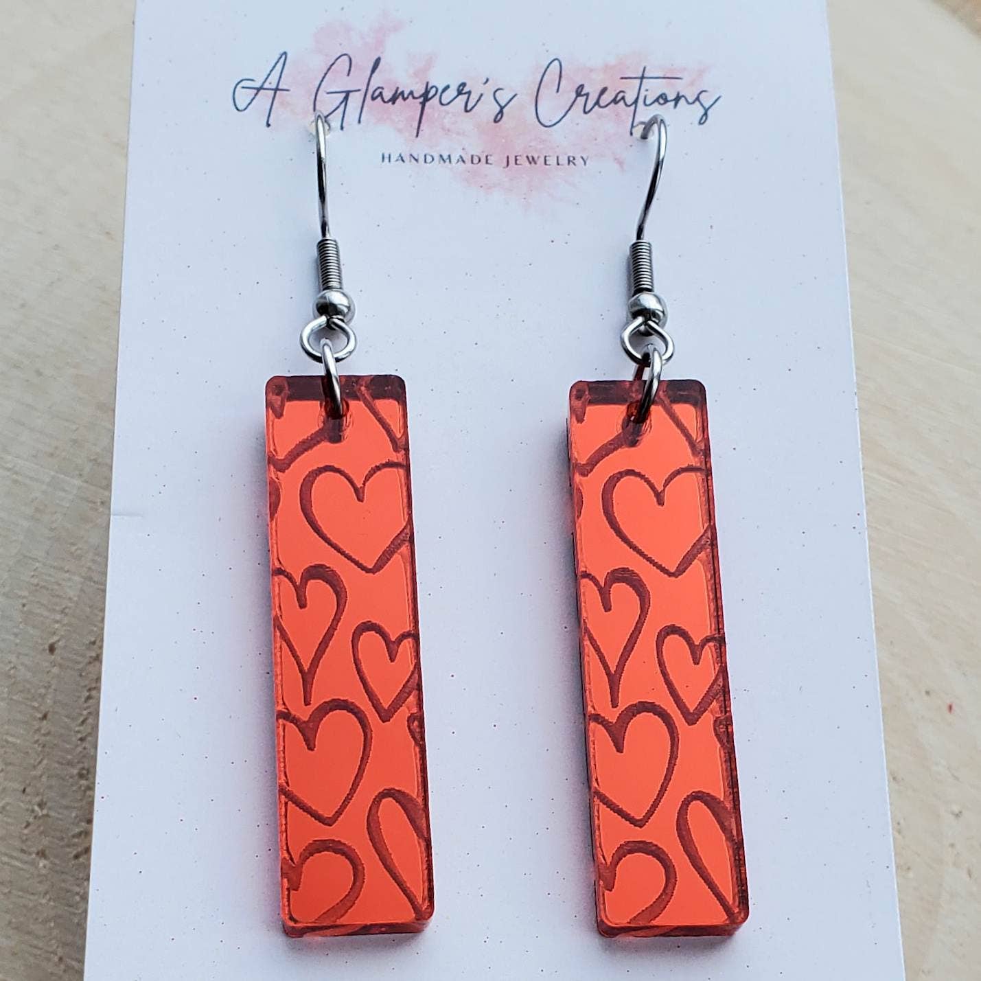 RED MIRROR HEART BARS EARRINGS
