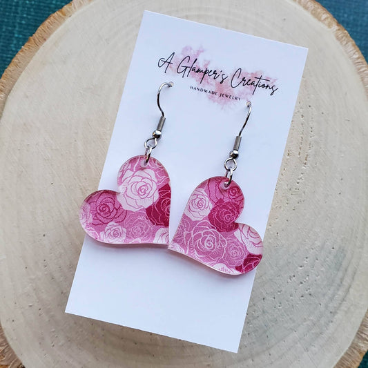 MOTHER'S DAY PINK FLORAL HEART EARRINGS