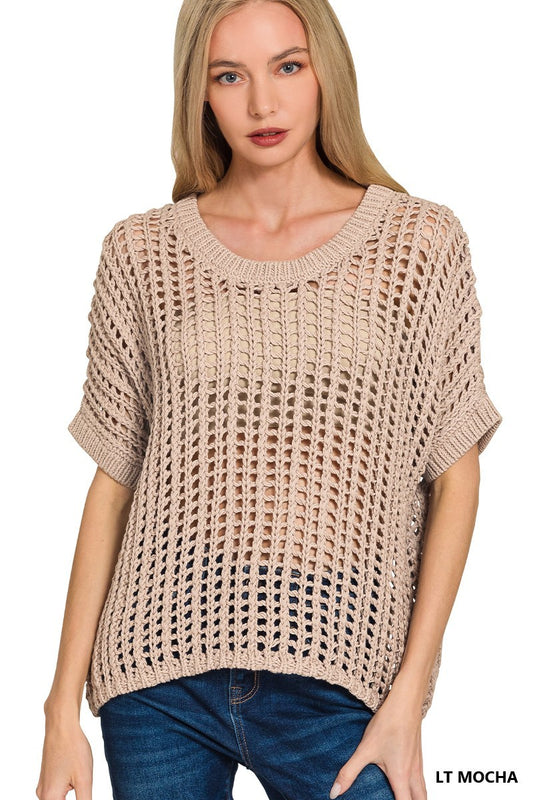 ADRIANA MESH TOP - LIGHT MOCHA