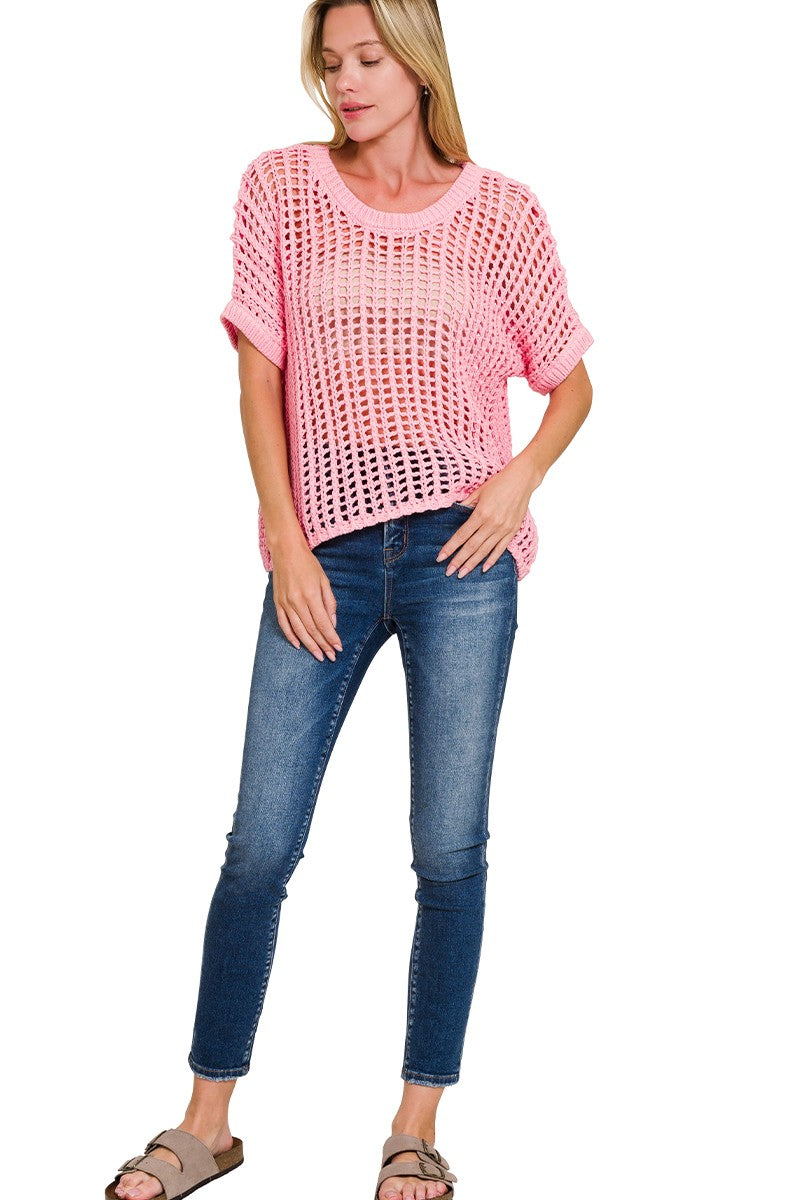 ADRIANA MESH TOP - DARK PINK