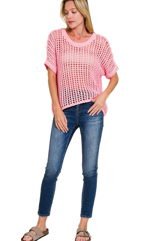 ADRIANA MESH TOP - DARK PINK