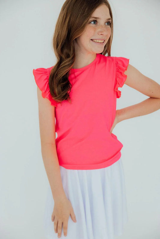 ELLA RUFFLE TEE - NEON PINK