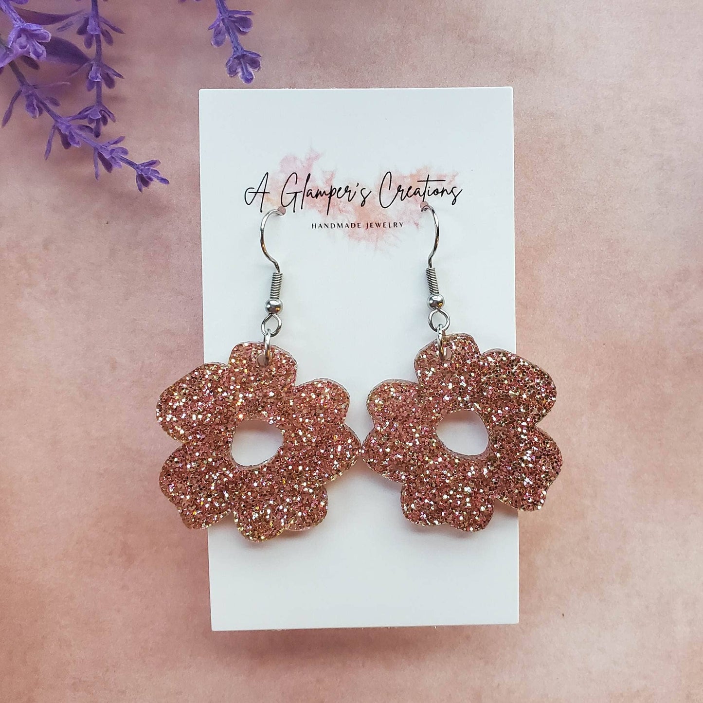 ROSEGOLD GLITTER FLOWER EARRINGS