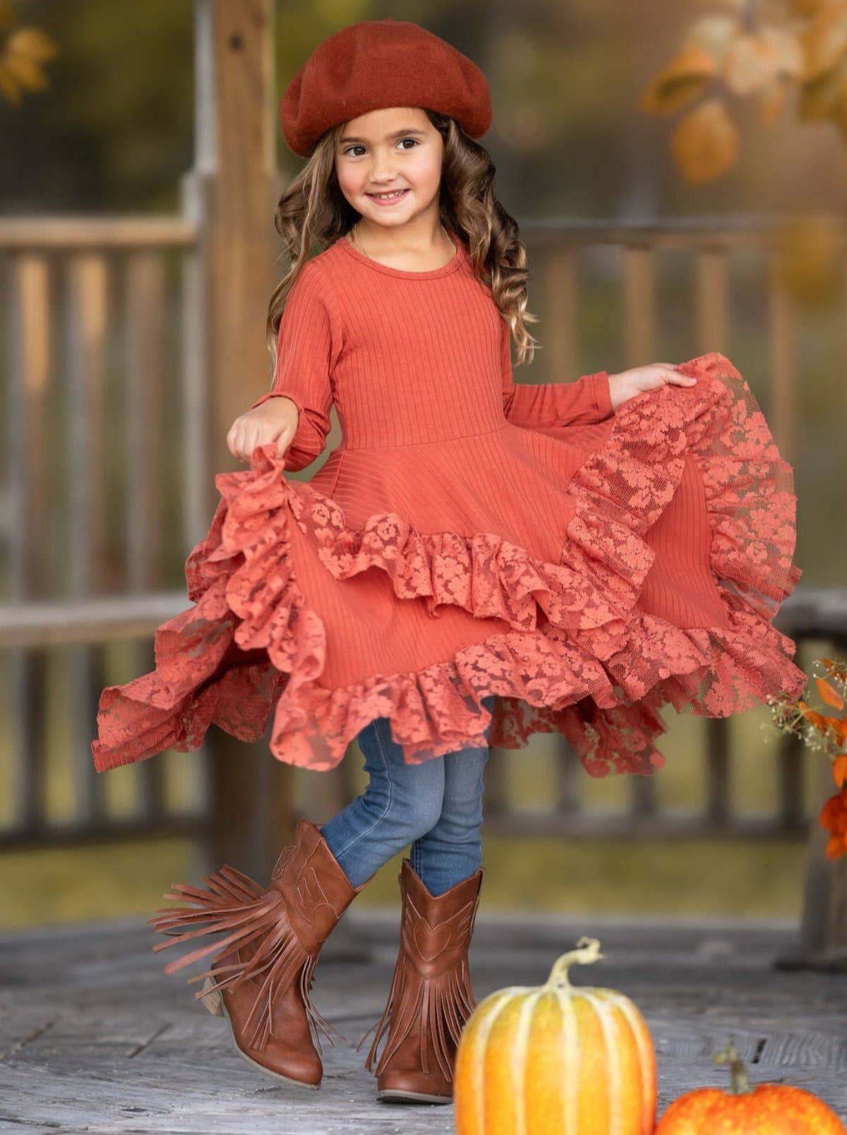 Style Queen Rust Lace Tunic: Orange / 6Y/6X