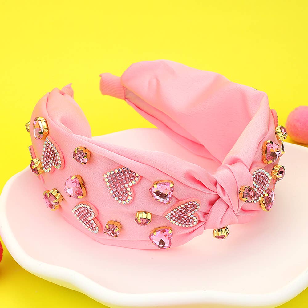 HEART EMBELLISHED KNOT HEADBAND - PINK