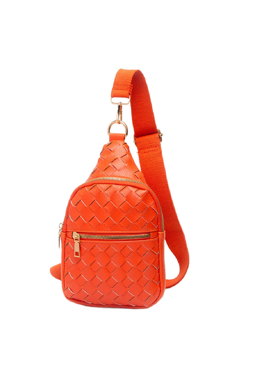 Woven Vegan Leather Sling Bag: Gold