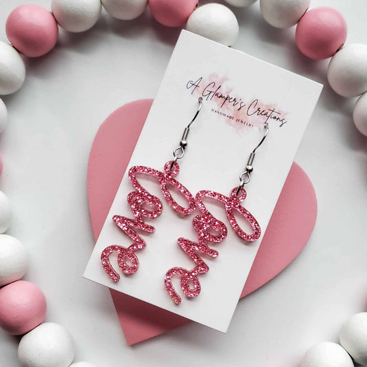 PINK GLITTER LOVE EARRINGS
