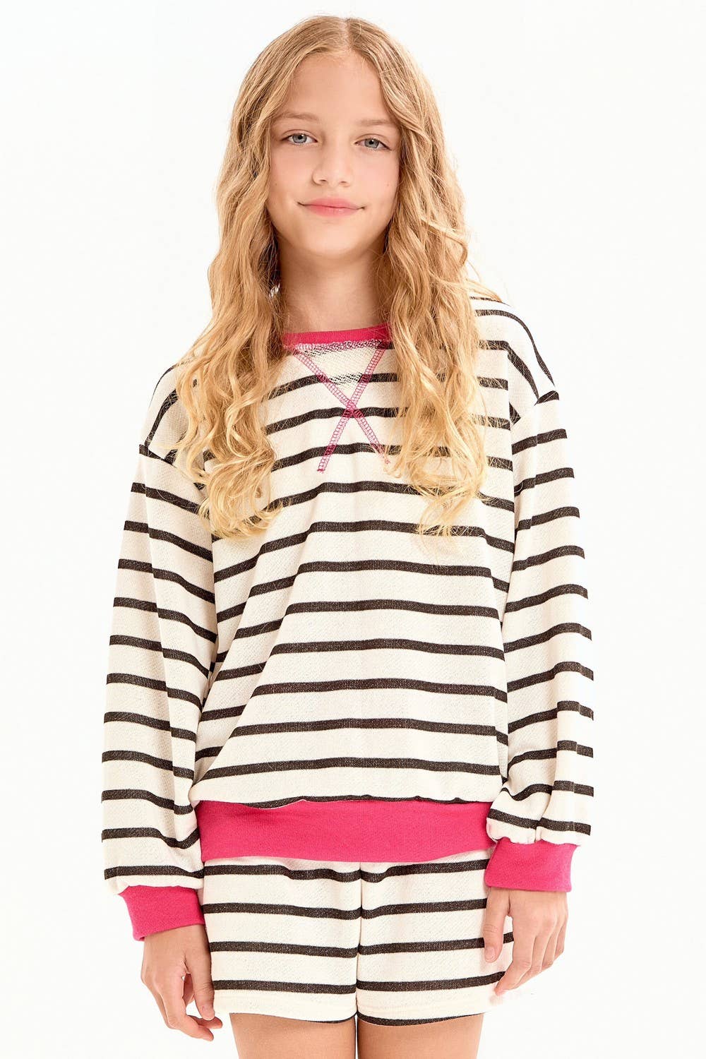 TERRI STRIPED SHORTS AND SWEATSHIRT SET
