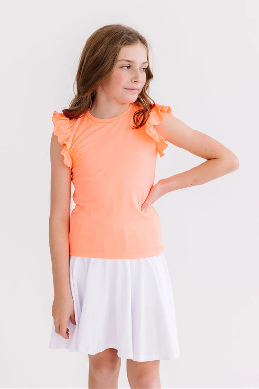 ELLA RUFFLE TEE - NEON CORAL