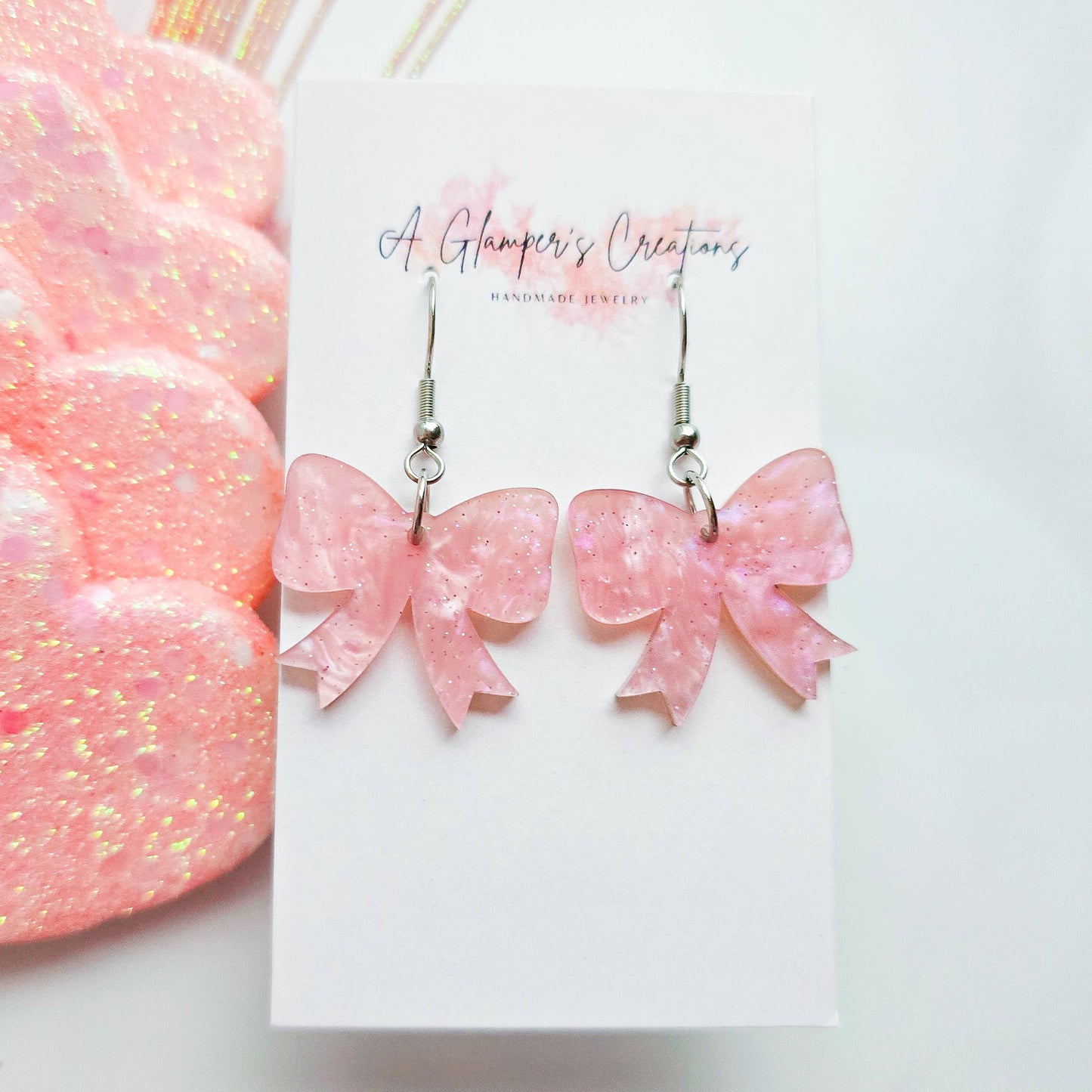 PINK MARBLE PEARL BOW EARRINGS