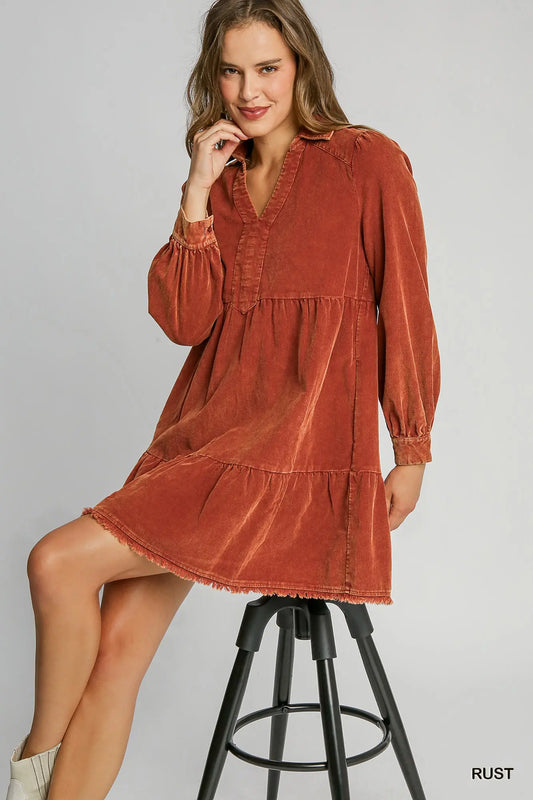 COOLER DAYS COMING DRESS - RUST
