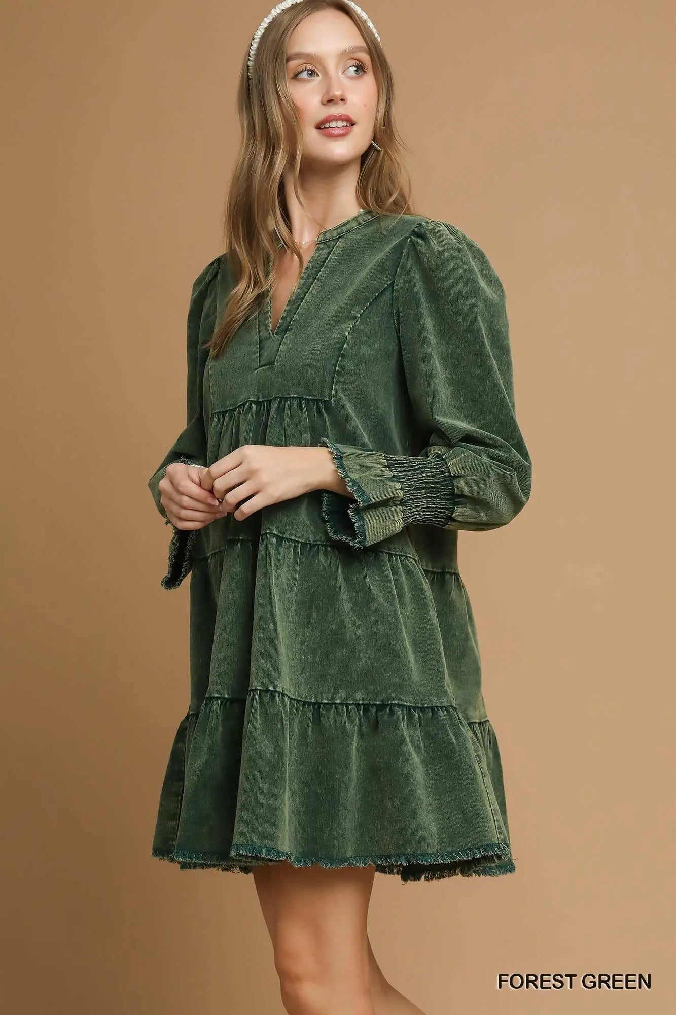 DENIM & CORDS DRESS- FOREST GREEN